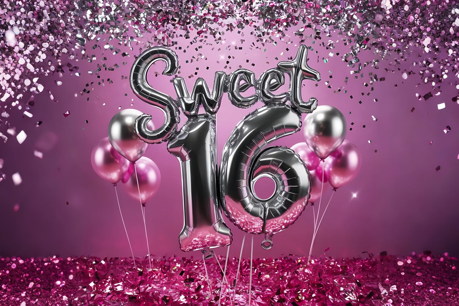 Fondali Di Compleanno Sweet 16 Celebration Sfondo Con Palloncino Rosa BRP12-275