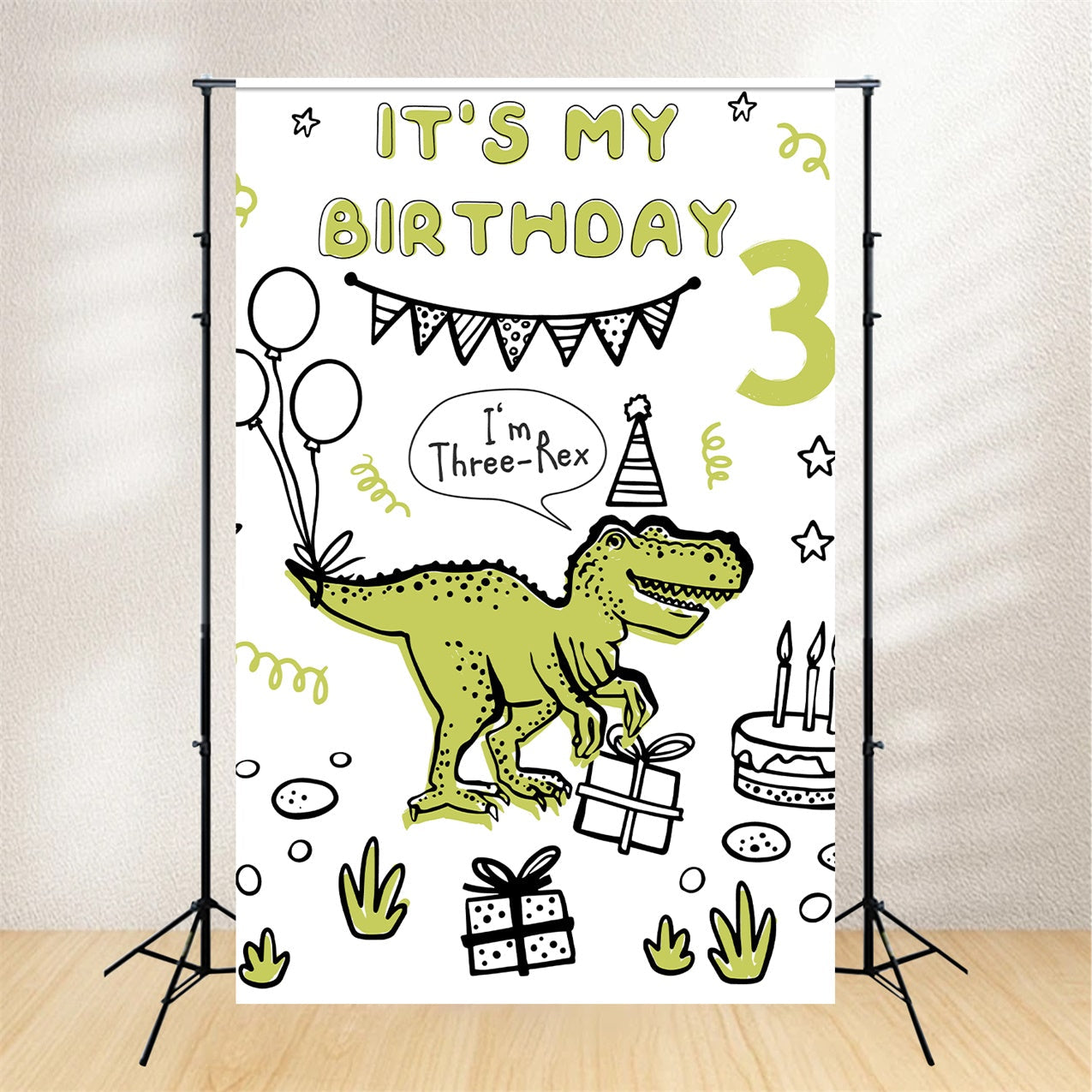 Sfondo Personalizzato Per Il Compleanno Jurassic Dinosaur Three-Rex Sfondo BRP12-295
