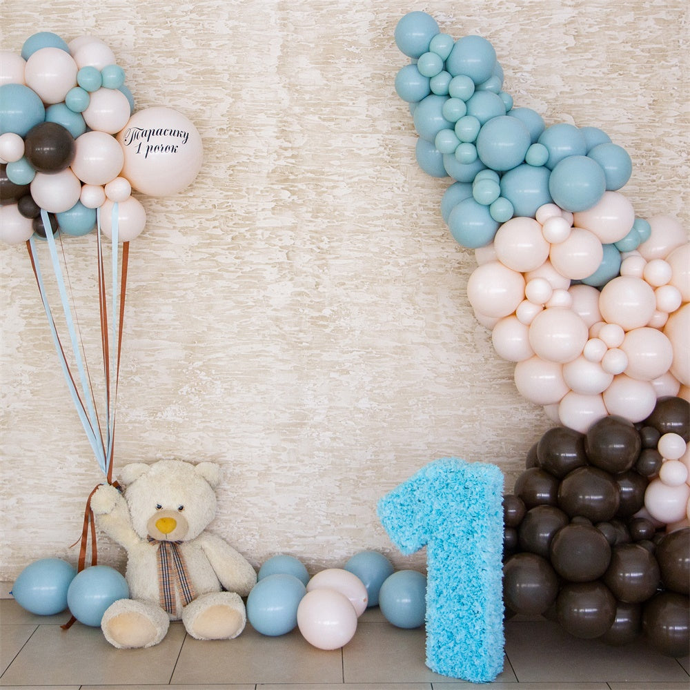 Sfondo Di Compleanno Personalizzato Orso Palloncino Sfondo Per La Celebrazione Del Primo Anno BRP12-299