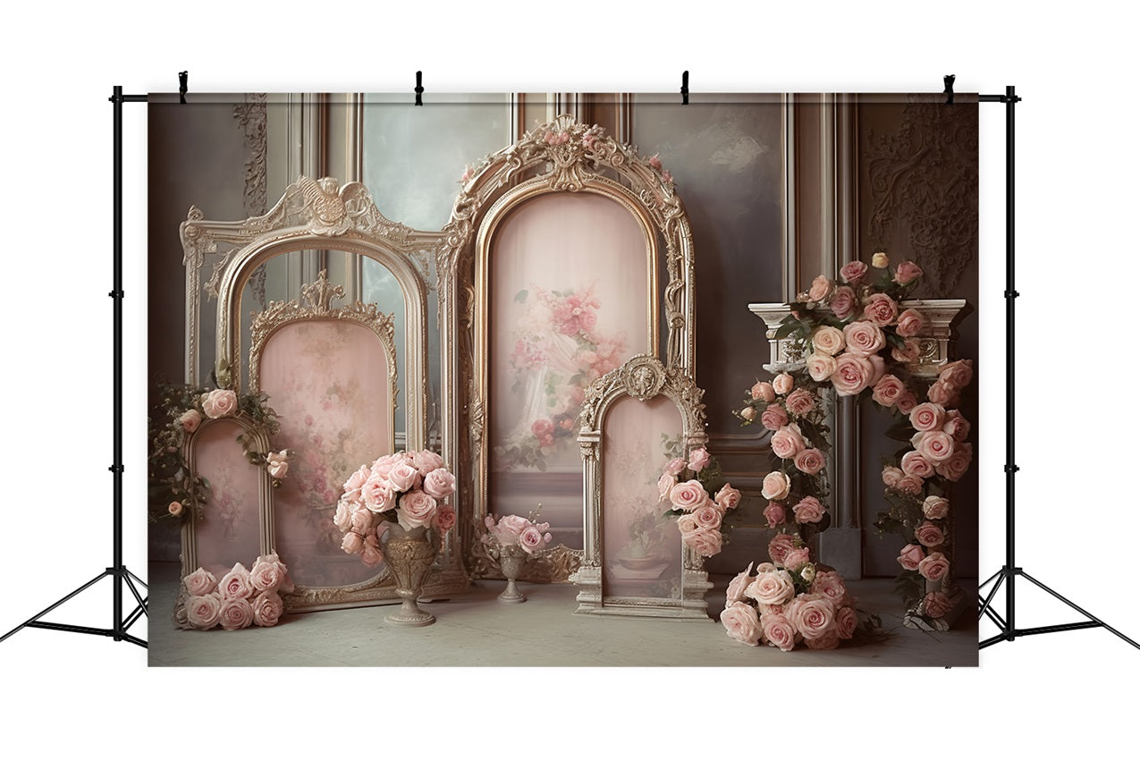 Fondali Per Foto Di Maternita Cornice Vintage Con Decorazioni Di Rose Sullo Sfondo BRP12-37