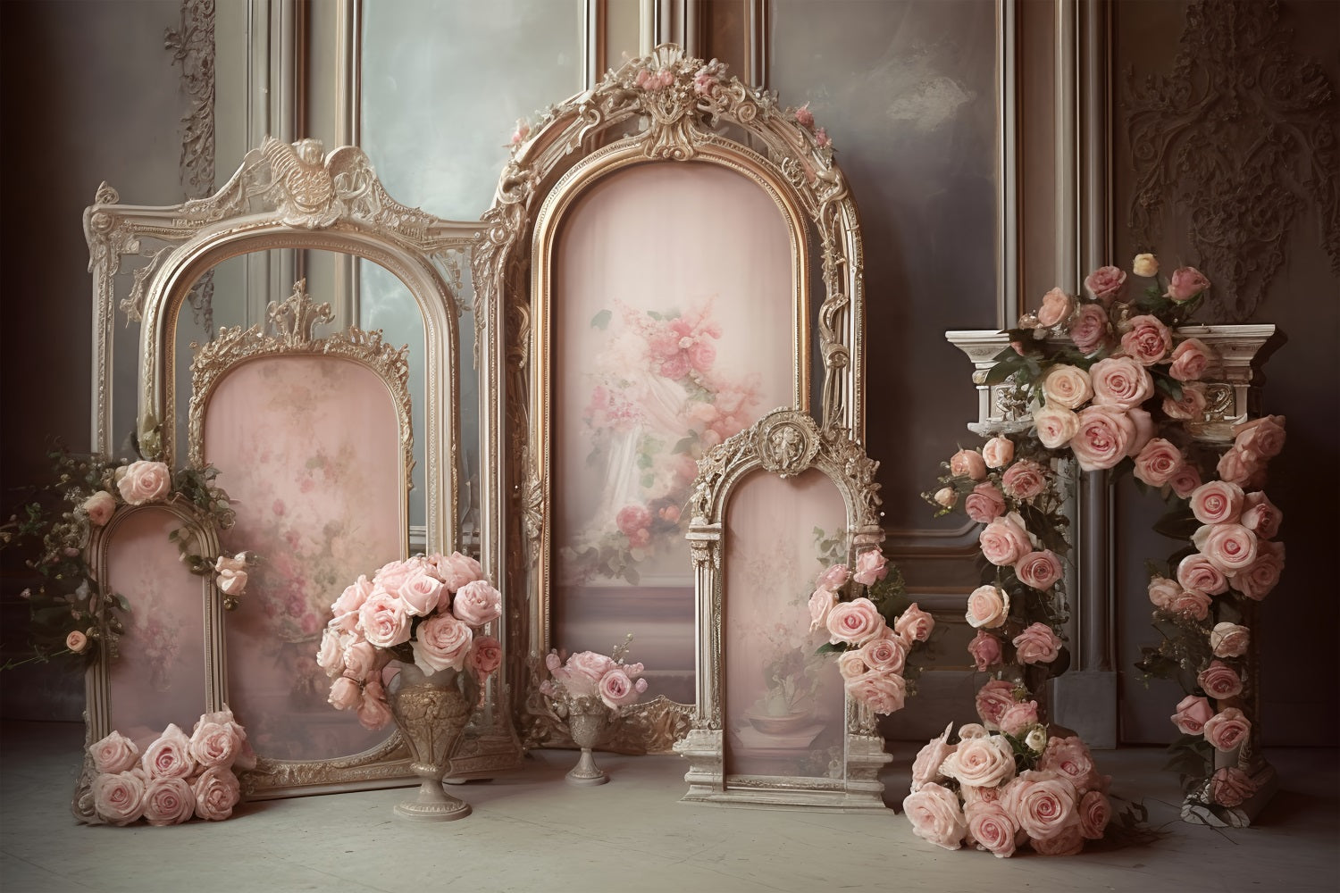 Fondali Per Foto Di Maternita Cornice Vintage Con Decorazioni Di Rose Sullo Sfondo BRP12-37