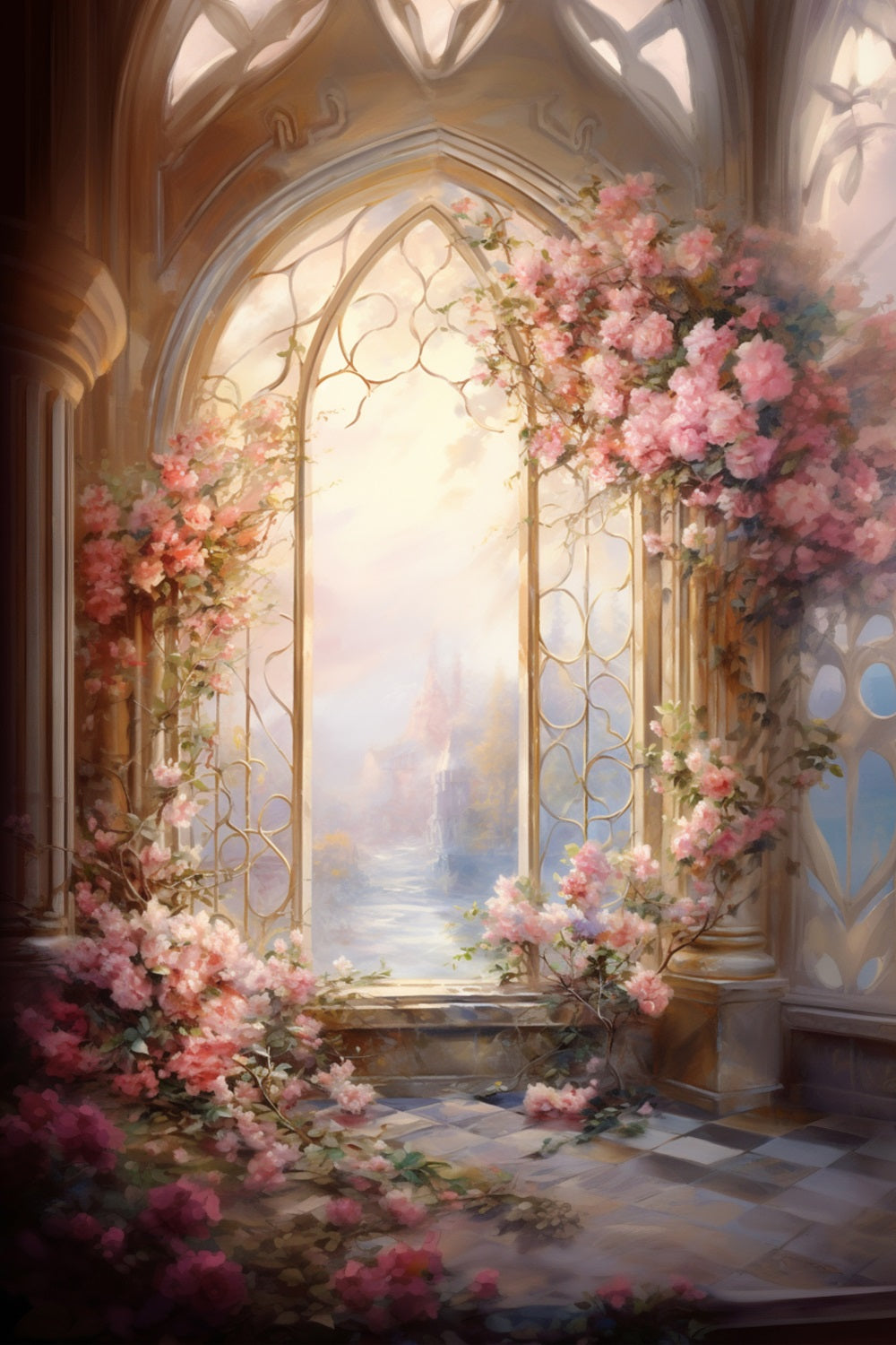 Sfondo Maternita Sfondo Rosa Floreale Arco Finestra Sfondo BRP12-39