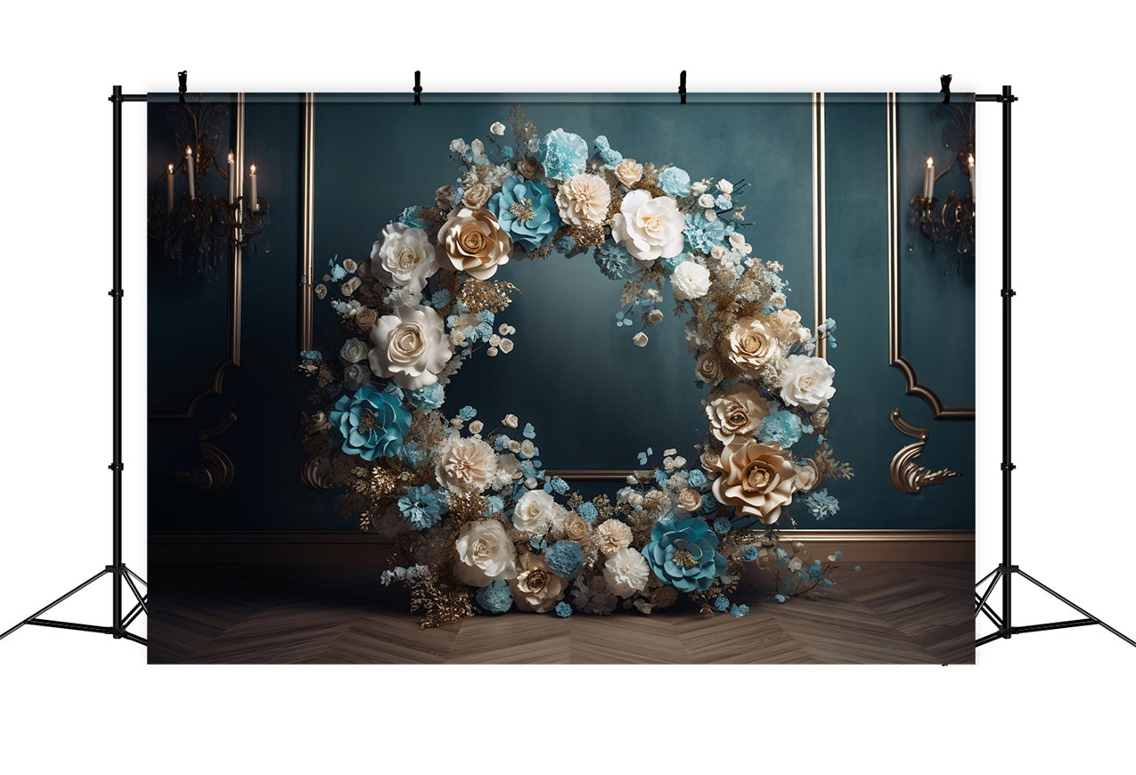 Sfondo Maternita Sfondo Ghirlanda Floreale Blu Oro Bianco BRP12-43