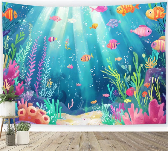 Fondali Della Sirenetta Sfondo Di Piante Acquatiche Con Pesci Colorati BRP12-71