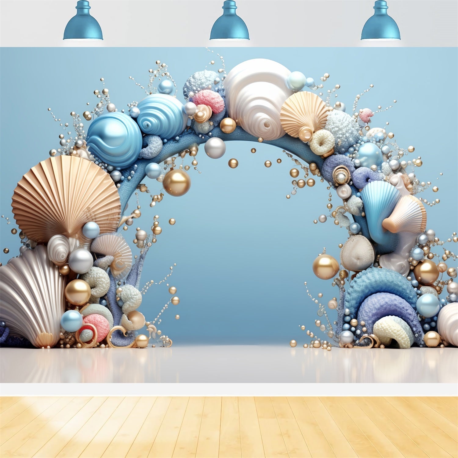 Sfondo Di Compleanno A Sirena Elegante Sfondo Per Decorazioni Ad Arco Con Conchiglia BRP12-77