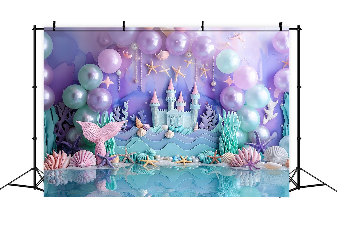 Fondali A Sirena Sfondo Per Feste Con Castello Di Palloncini Viola BRP12-78
