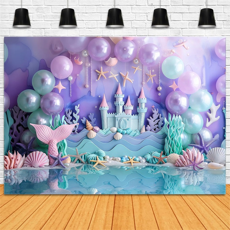 Fondali A Sirena Sfondo Per Feste Con Castello Di Palloncini Viola BRP12-78
