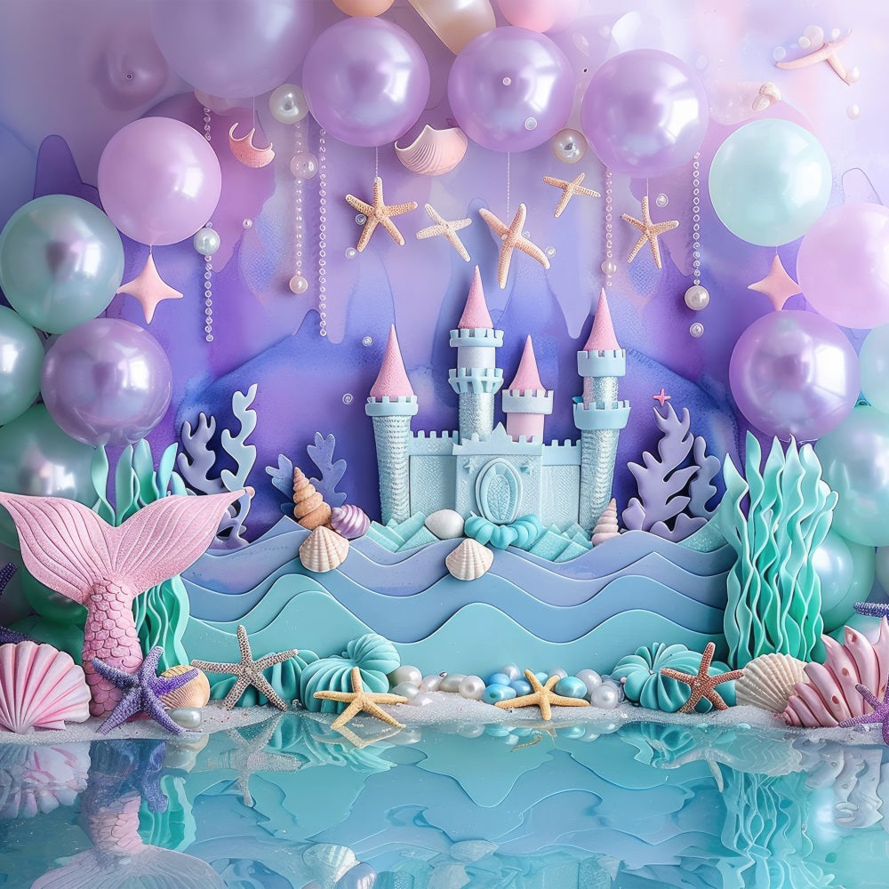Fondali A Sirena Sfondo Per Feste Con Castello Di Palloncini Viola BRP12-78