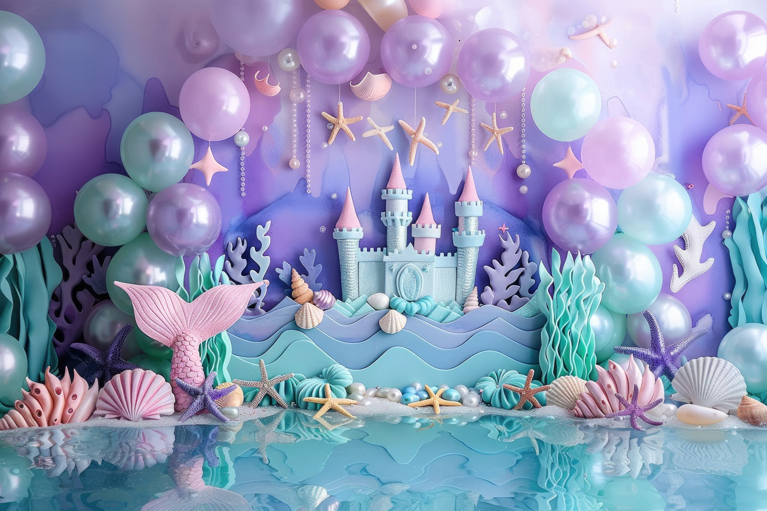 Fondali A Sirena Sfondo Per Feste Con Castello Di Palloncini Viola BRP12-78