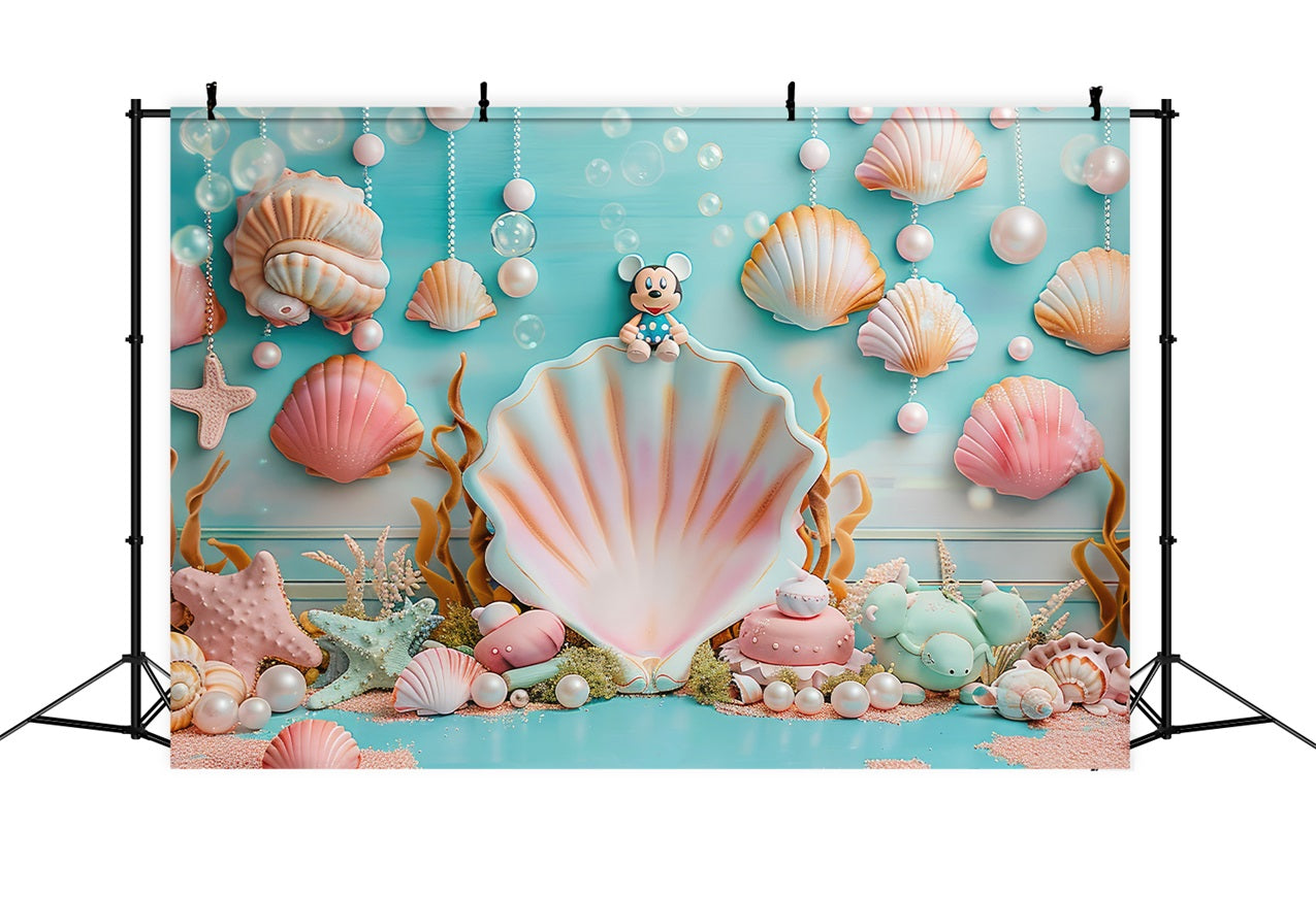 Sfondo Per Feste A Sirena Sfondo Per Decorazioni Con Conchiglie Oceaniche Di Topolino BRP12-81