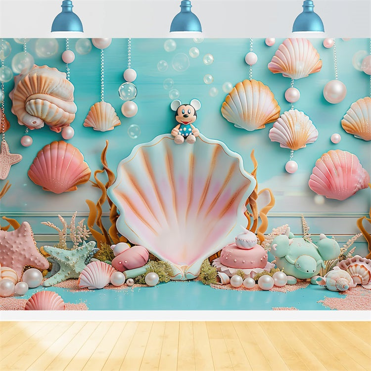 Sfondo Per Feste A Sirena Sfondo Per Decorazioni Con Conchiglie Oceaniche Di Topolino BRP12-81