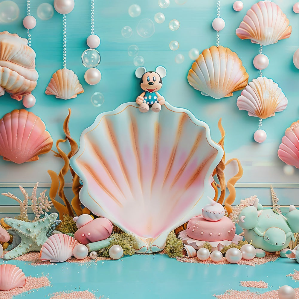 Sfondo Per Feste A Sirena Sfondo Per Decorazioni Con Conchiglie Oceaniche Di Topolino BRP12-81