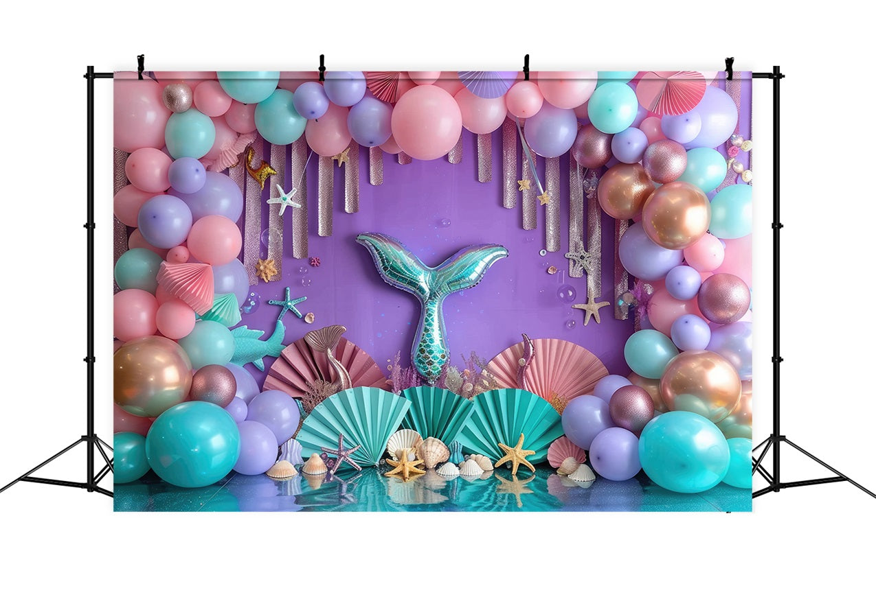 Sfondo Della Sirenetta Palloncini Colorati Arco Sfondo Di Stelle Marine BRP12-85