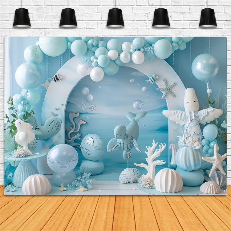 Sfondo Compleanno Sirena Creature Oceaniche Sfondo Palloncino Blu BRP12-90