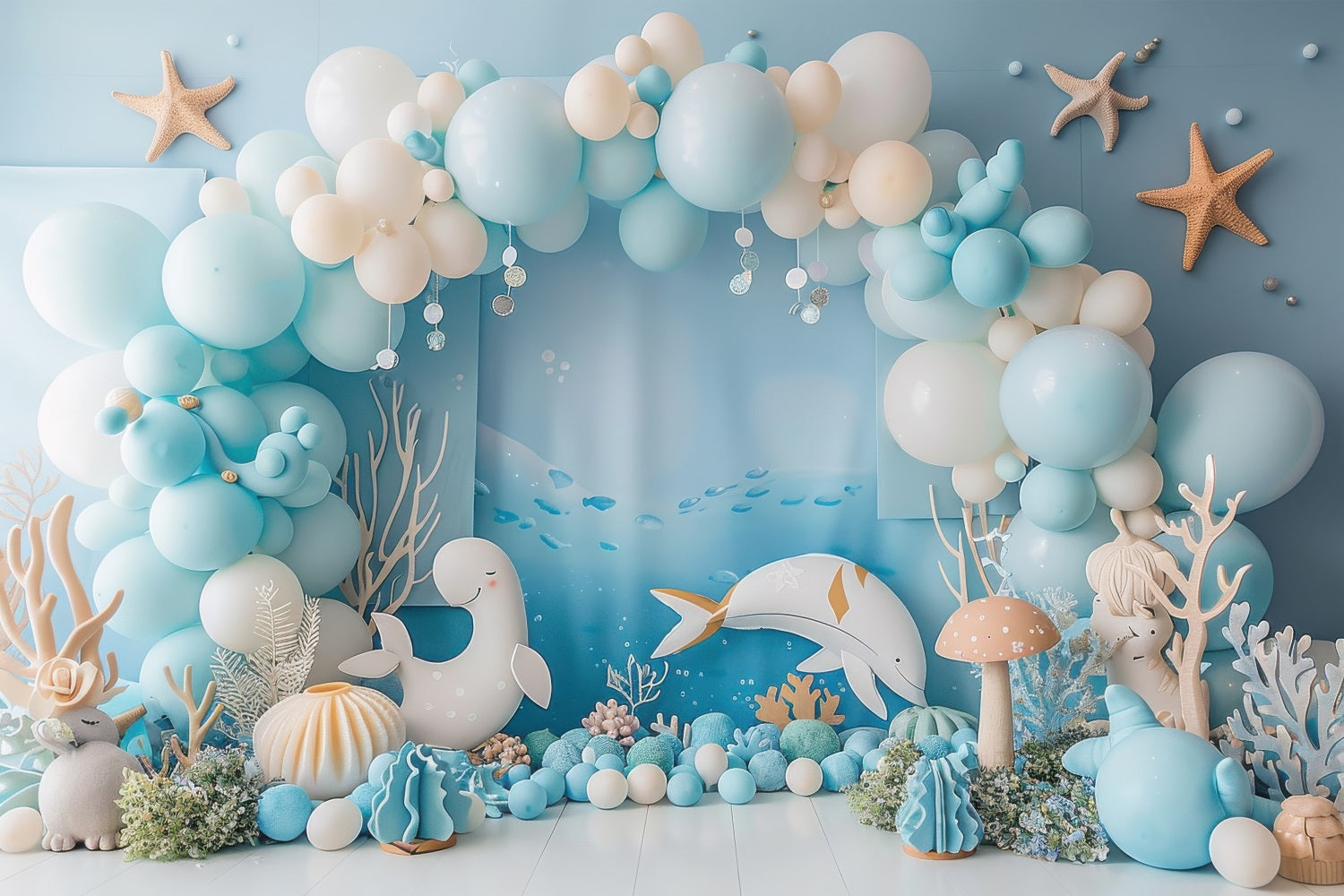 Sfondo Sirena Creatura Del Mare Sfondo Con Arco Di Palloncini Blu BRP12-92
