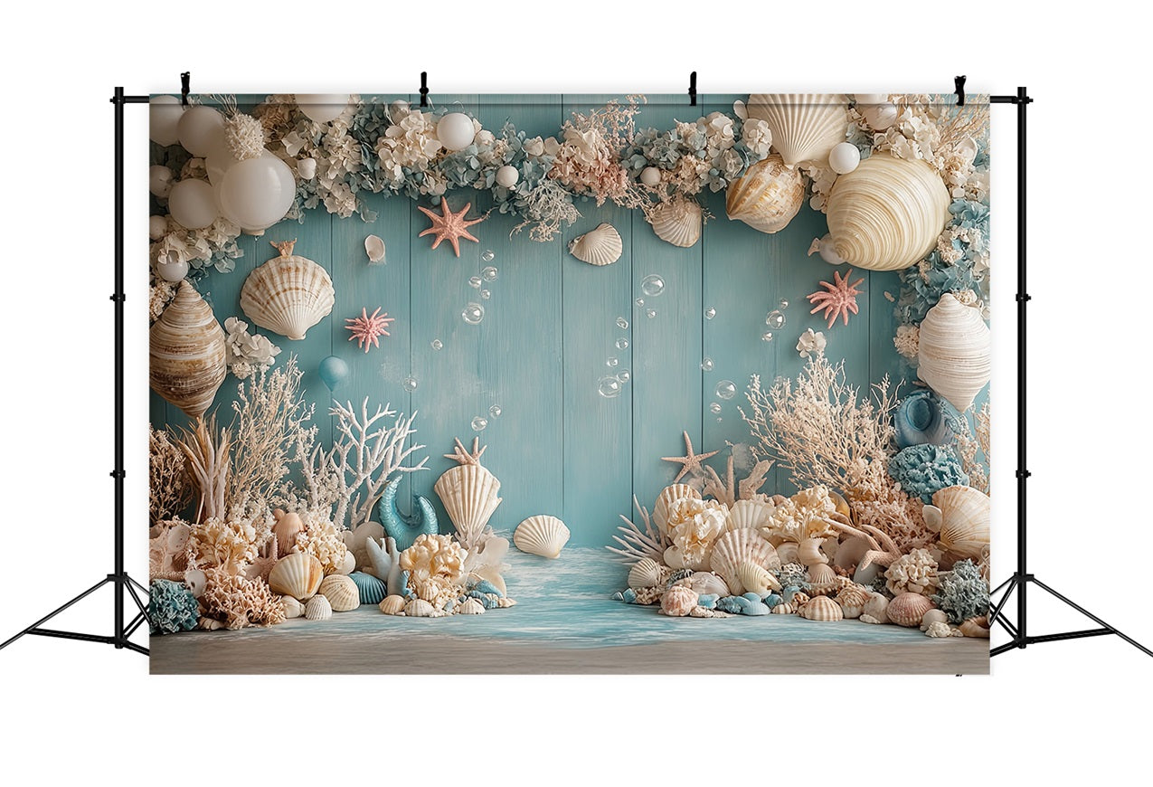 Sfondo Sirena Creature Oceaniche Conchiglia Palloncino Fiore Sfondo BRP12-98