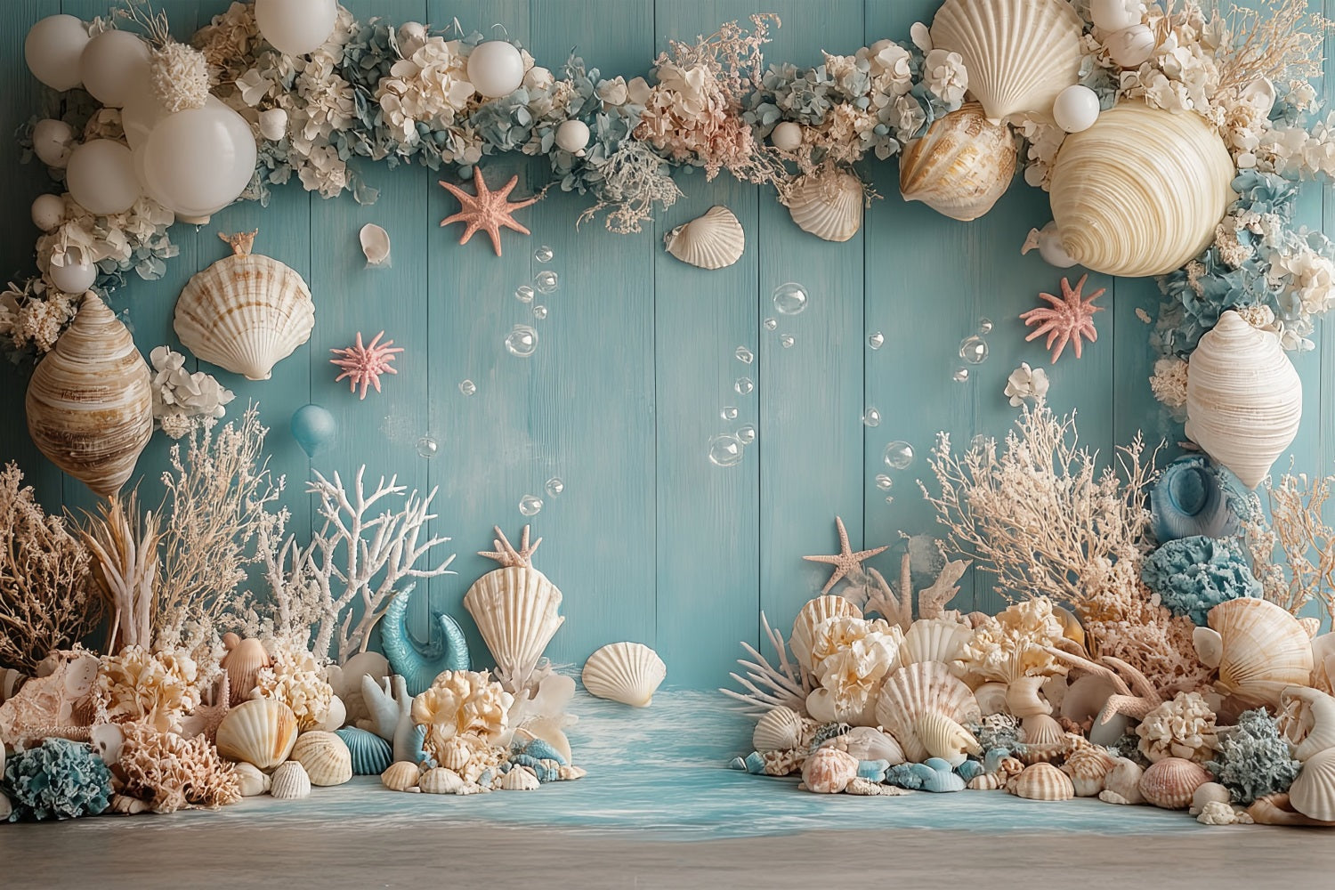 Sfondo Sirena Creature Oceaniche Conchiglia Palloncino Fiore Sfondo BRP12-98