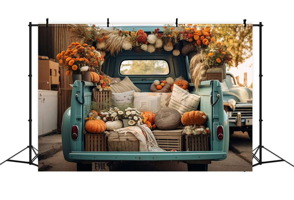 Sfondo Di Camion Blu Foglia Di Foresta Autunnale Zucca BRP7-101
