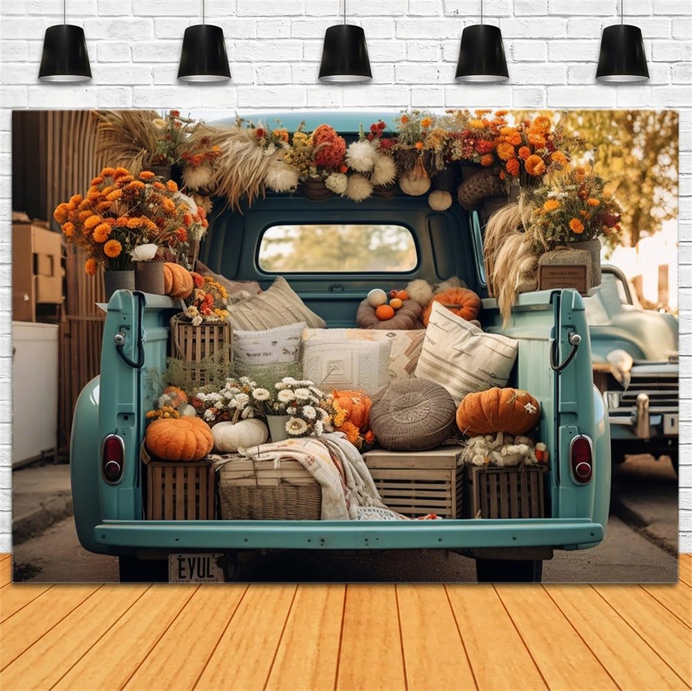 Sfondo Di Camion Blu Foglia Di Foresta Autunnale Zucca BRP7-101