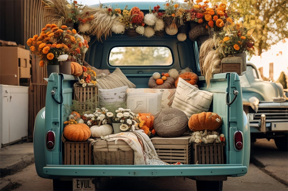 Sfondo Di Camion Blu Foglia Di Foresta Autunnale Zucca BRP7-101