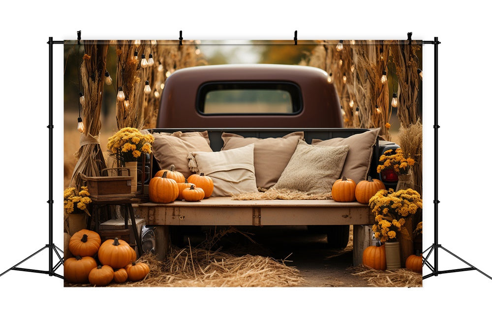 Sfondo Di Camion Con Cuscino Di Zucca Fiore Autunnale BRP7-105