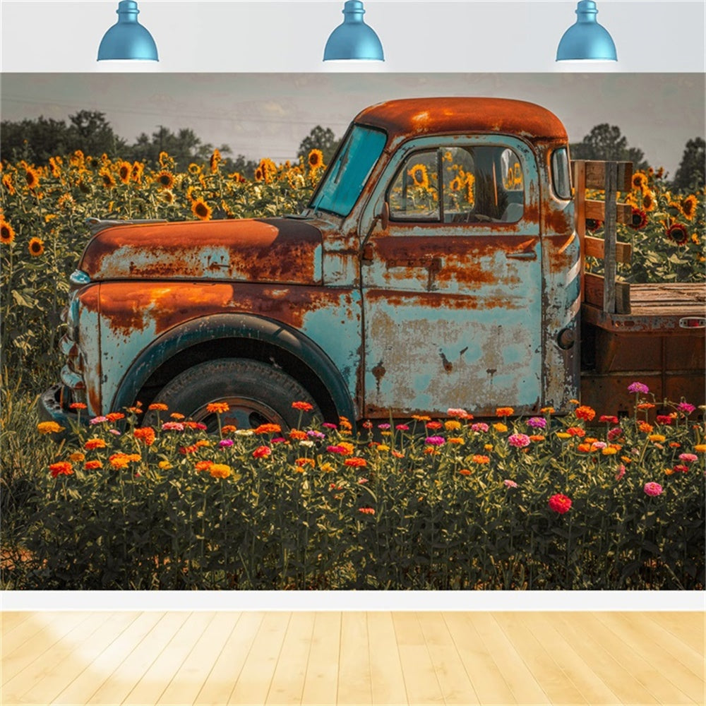Sfondo Del Camion Della Fattoria Dei Girasoli Autunnali BRP7-115