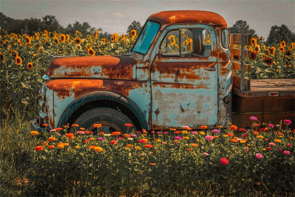 Sfondo Del Camion Della Fattoria Dei Girasoli Autunnali BRP7-115