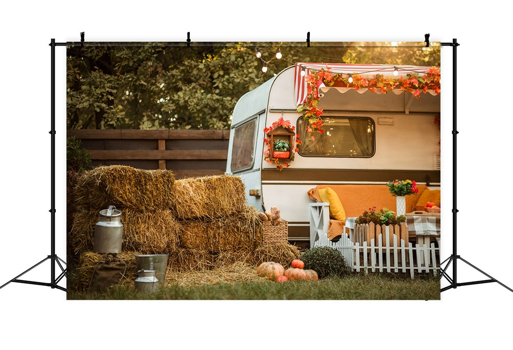 Sfondo Fotografico Autunno Foglia D'Acero Autobus Bianco BRP7-121