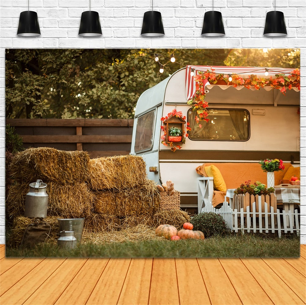 Sfondo Fotografico Autunno Foglia D'Acero Autobus Bianco BRP7-121