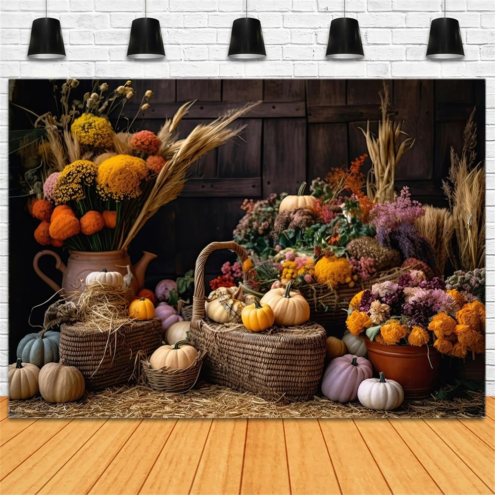 Sfondo Fotografico Con Fiori Di Canna Di Zucca Autunnale BRP7-126