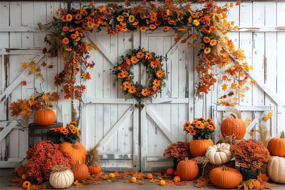Sfondo Muro Bianco Autunno Zucca Foglia D'Acero BRP7-129