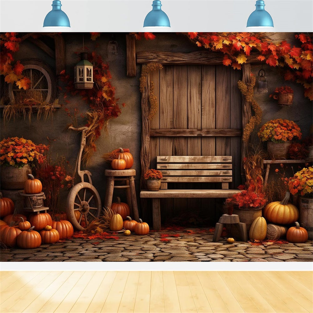 Sfondo Porta In Legno Di Zucca Foglia D'Acero Autunnale BRP7-132