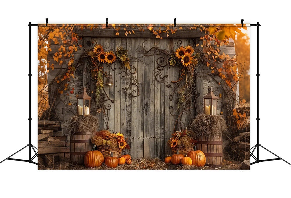 Sfondo Di Zucca Con Foglie Di Porta In Legno Autunnale BRP7-136