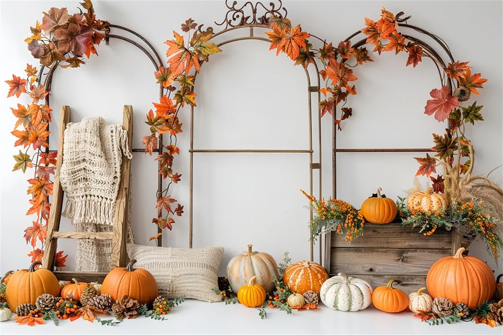 Sfondo Con Supporto Per Arco In Foglie Di Zucca Autunnale BRP7-150