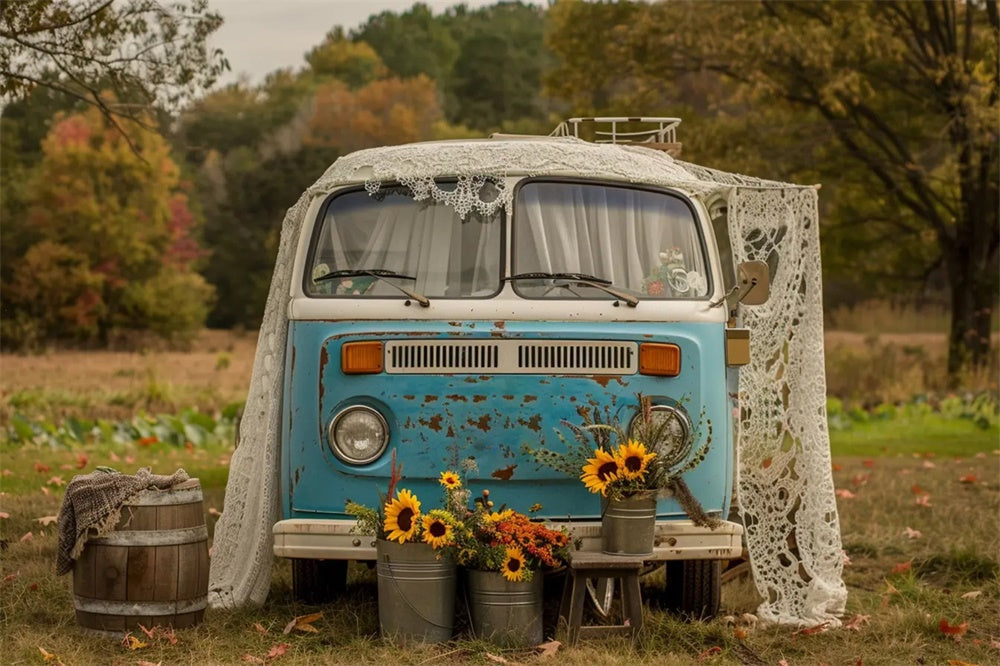 Sfondo Autunno Girasole Blu Bianco Autobus BRP7-156