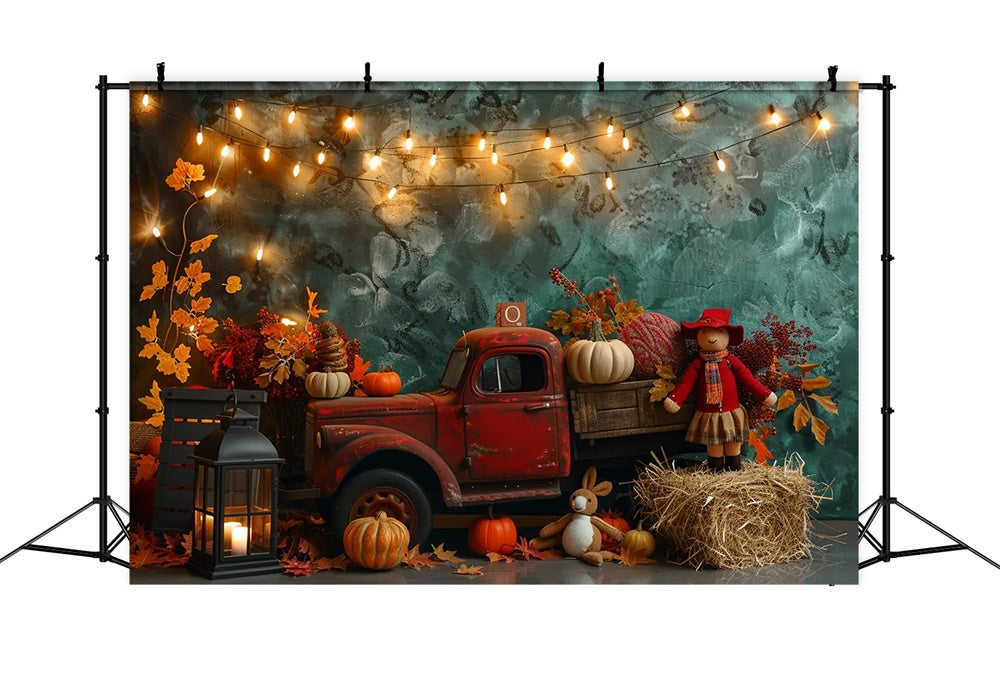 Camion Rosso Autunnale Pieno Di Sfondo Di Zucca BRP7-159