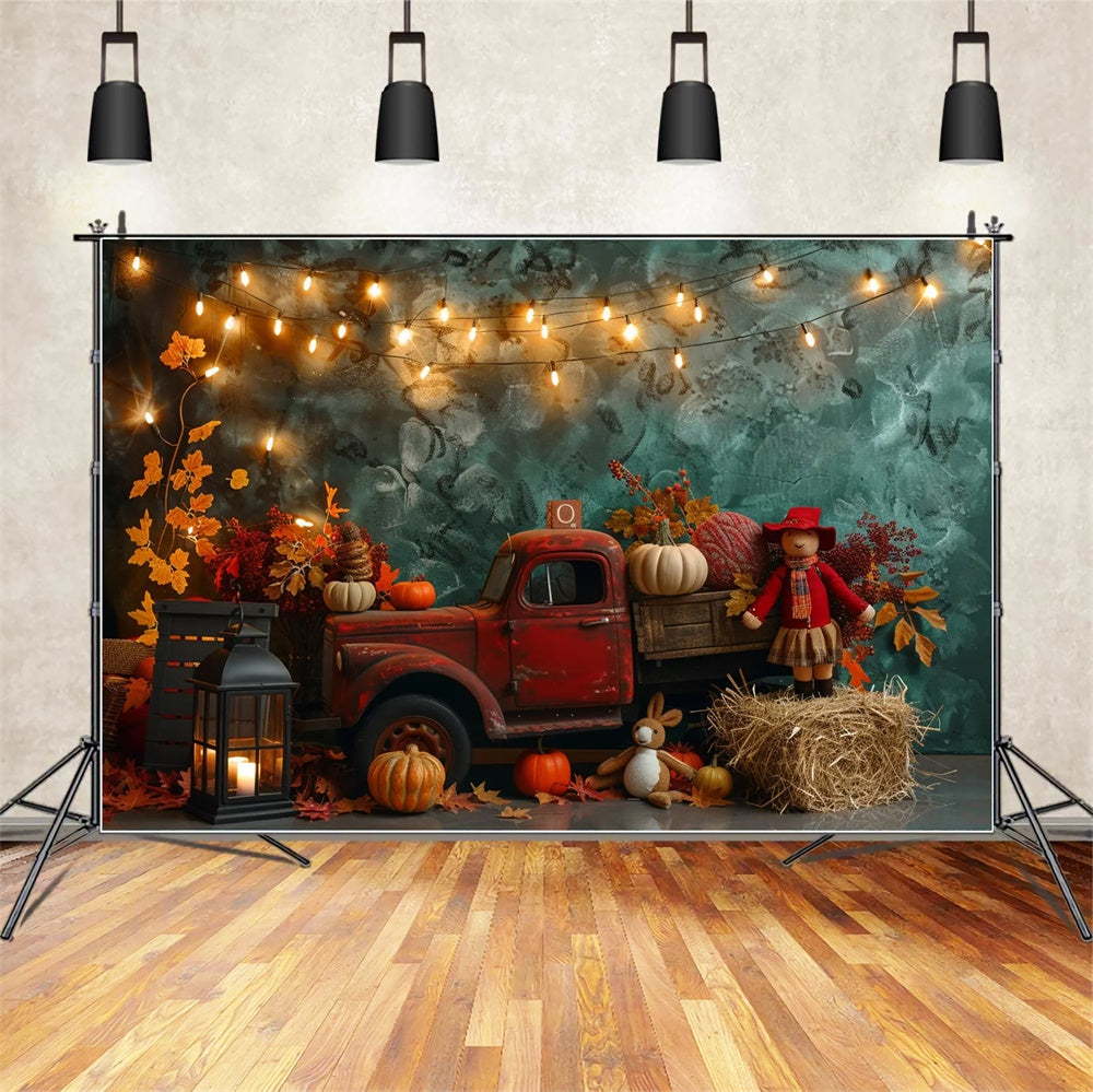 Camion Rosso Autunnale Pieno Di Sfondo Di Zucca BRP7-159