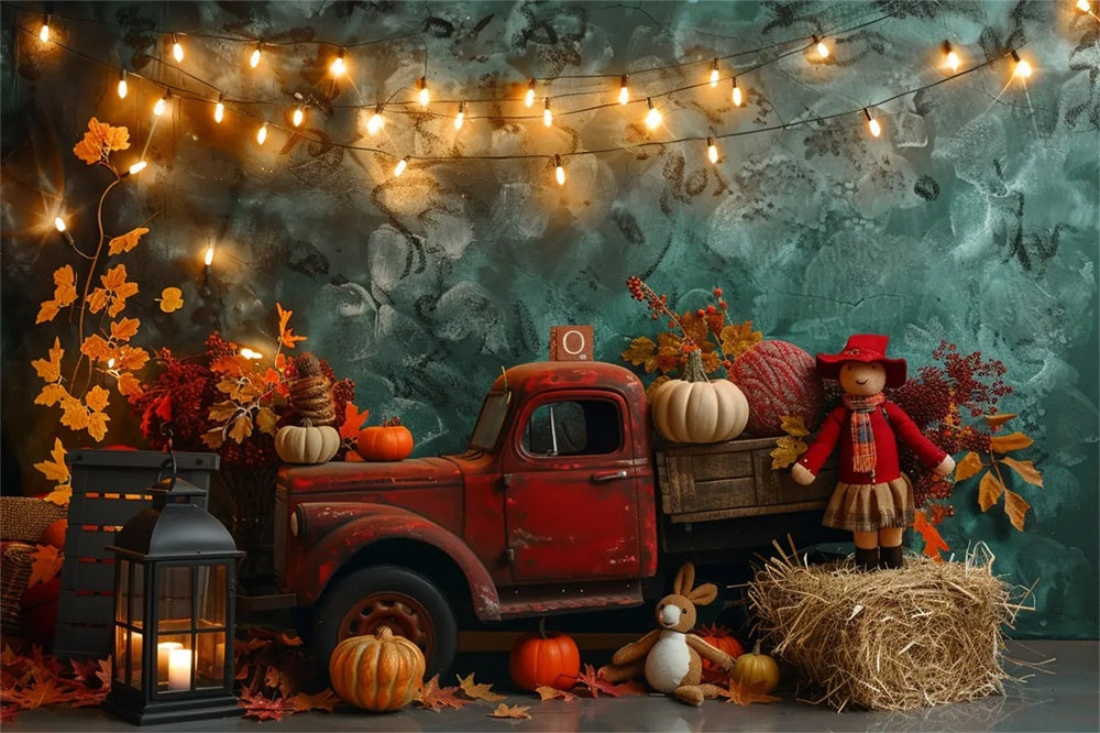 Camion Rosso Autunnale Pieno Di Sfondo Di Zucca BRP7-159