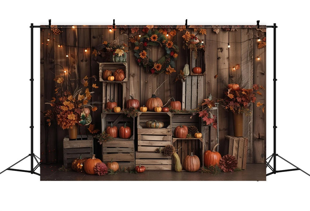 Sfondo Autunnale In Foglie Di Zucca In Legno Marrone Scuro BRP7-160