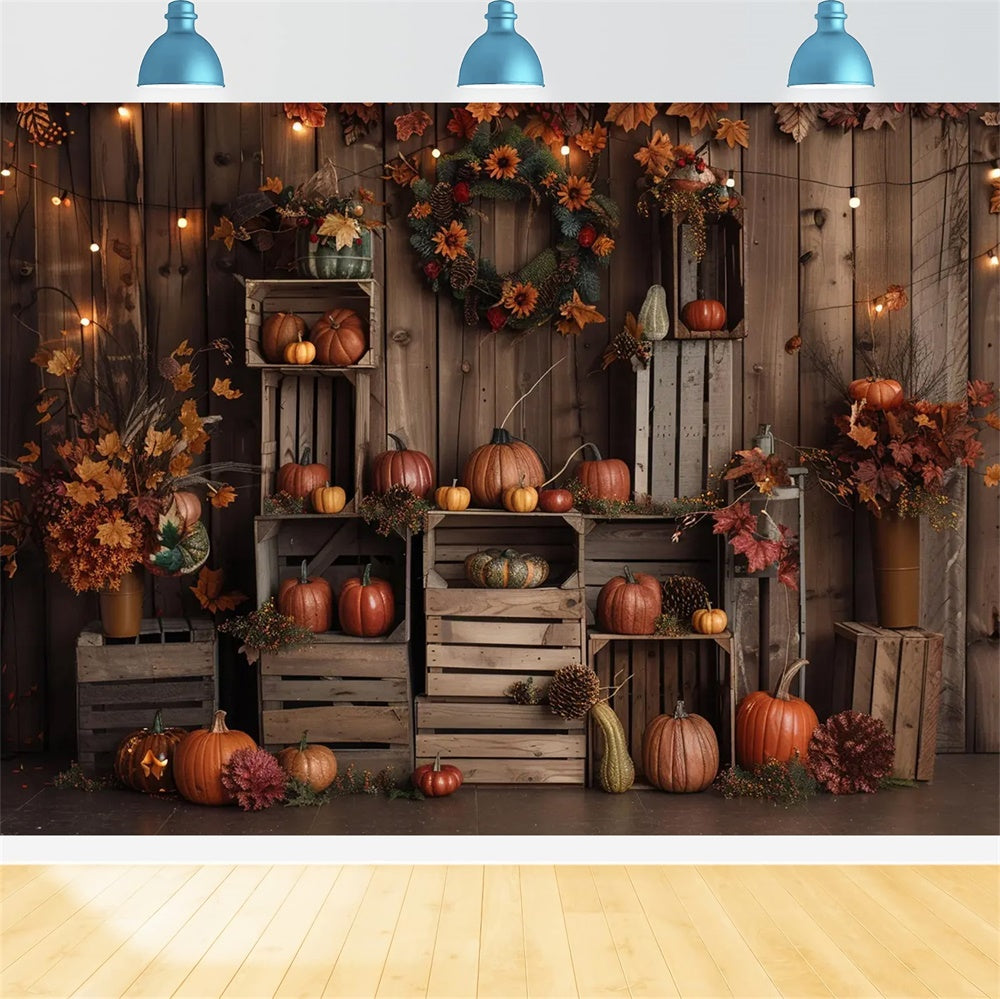 Sfondo Autunnale In Foglie Di Zucca In Legno Marrone Scuro BRP7-160