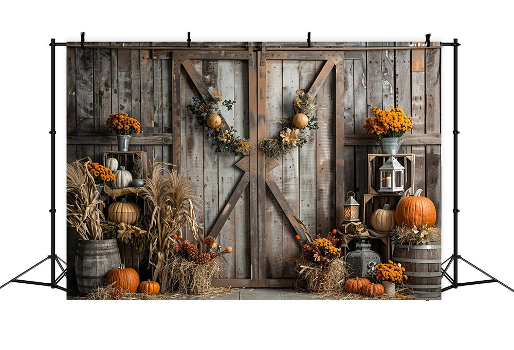 Sfondo Autunno Porta In Legno Marrone Paglia Zucca BRP7-165
