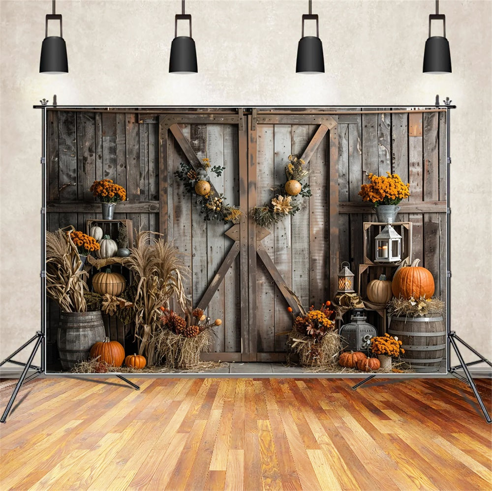 Sfondo Autunno Porta In Legno Marrone Paglia Zucca BRP7-165