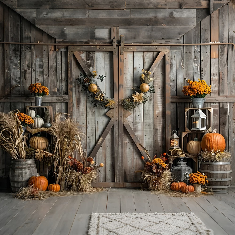 Sfondo Autunno Porta In Legno Marrone Paglia Zucca BRP7-165