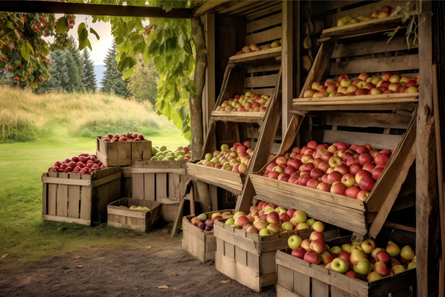 Sfondo Del Supporto Di Mele Fresche Della Fattoria Autunnale BRP7-193