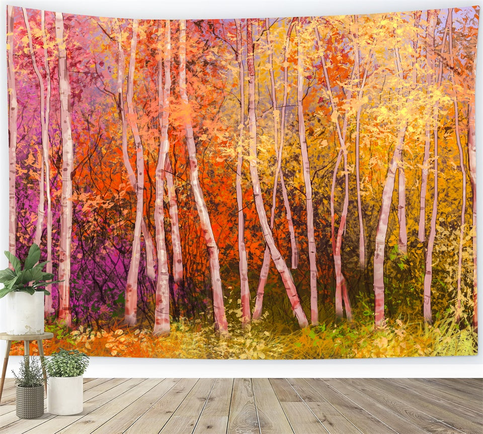 Sfondo Colorato Della Foresta Di Betulle Autunnali BRP7-197
