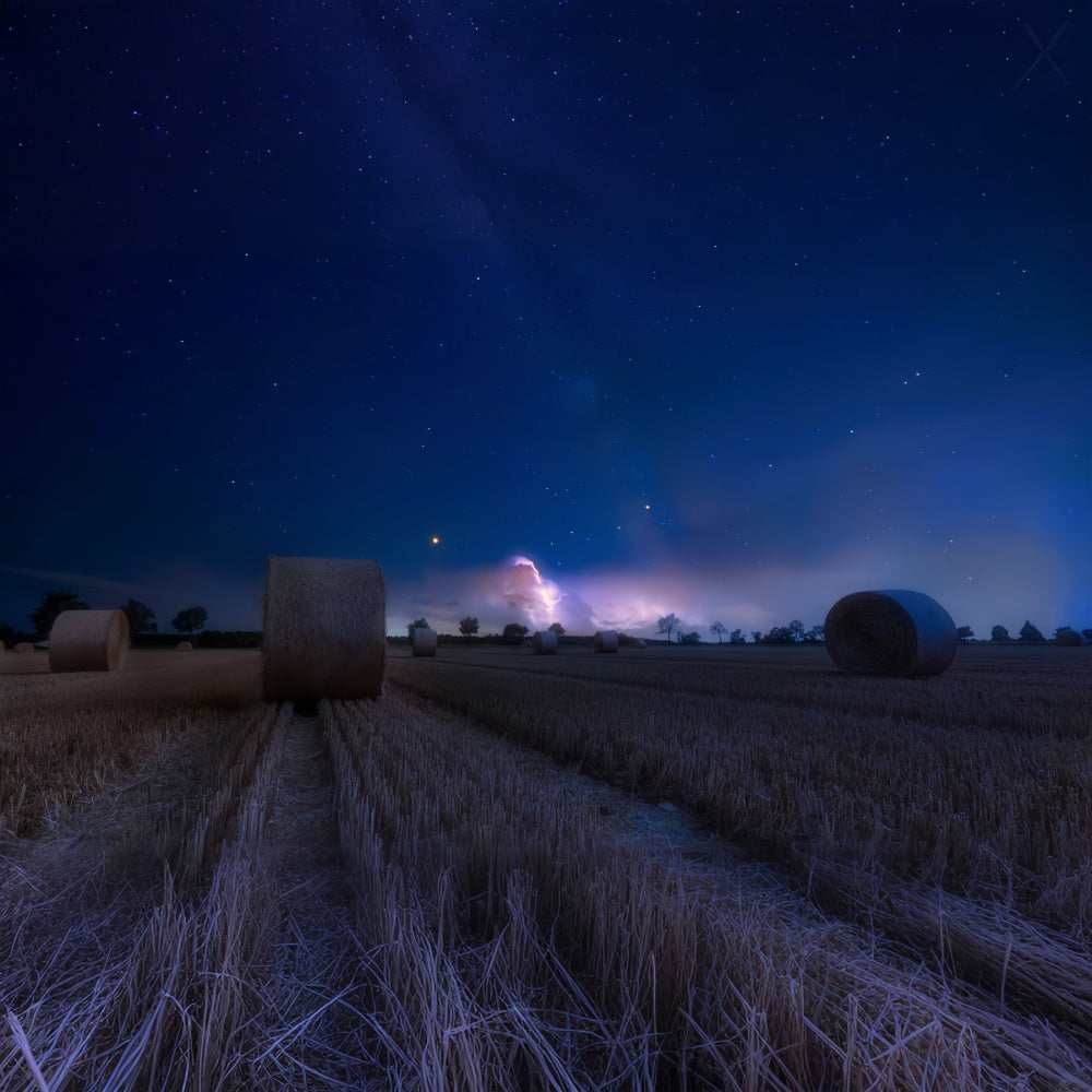Sfondo Autunnale Di Balle Di Fieno Di Campo Notturno BRP7-207
