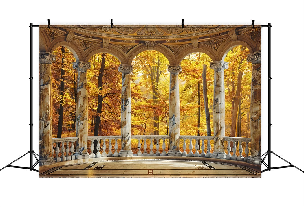 Sfondo Dell'Arco In Marmo Con Fogliame Autunnale Dorato BRP7-213