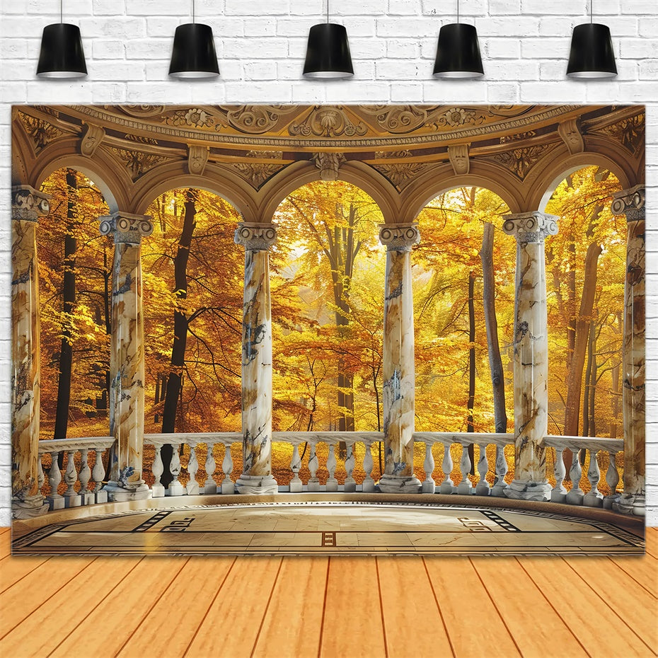 Sfondo Dell'Arco In Marmo Con Fogliame Autunnale Dorato BRP7-213