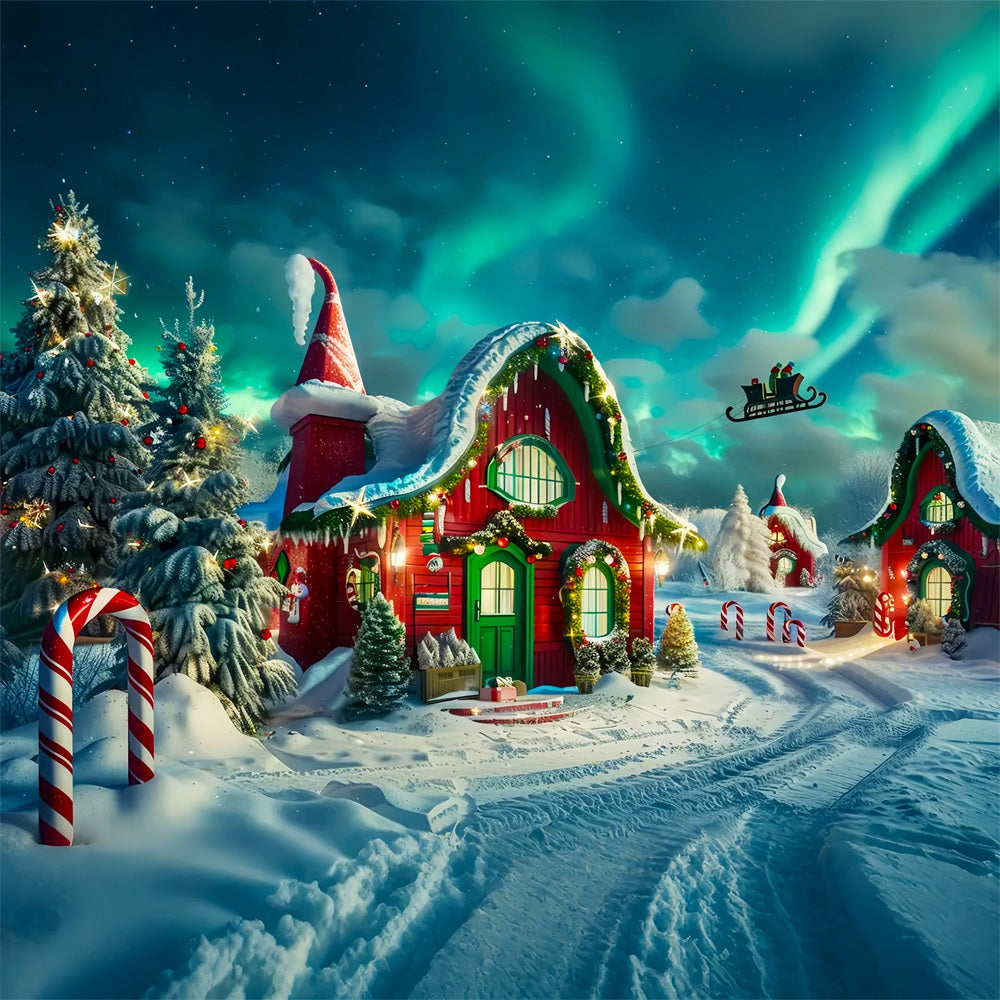 Casa Degli Elfi Di Natale Con Sfondo Aurora BRP7-218