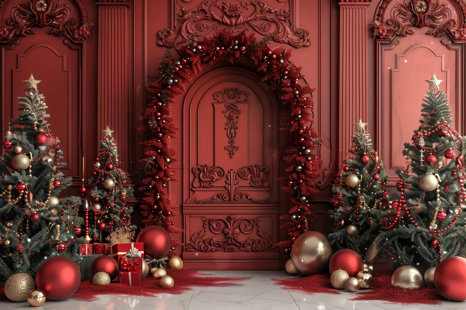 Sfondo Decorativo Per Porta Rossa Regale Natalizia BRP7-225